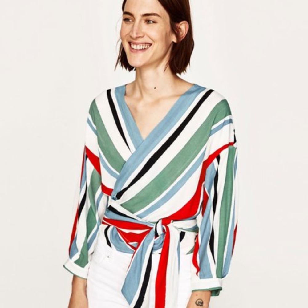 Zara Striped Wrap Top
